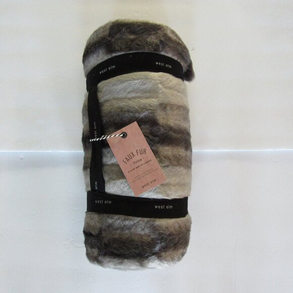 NWT West Elm Faux Fur OffSet Stripe "A Lux Way To Lounge" Throw 47X60" - Picture 1 of 6